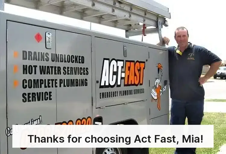 Personalised thank-you image for Act Fast Plumbing, Geelong